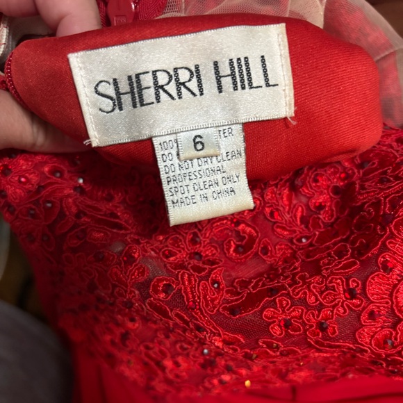 Sherri Hill Red Lace Prom Dress - Picture 2 of 3